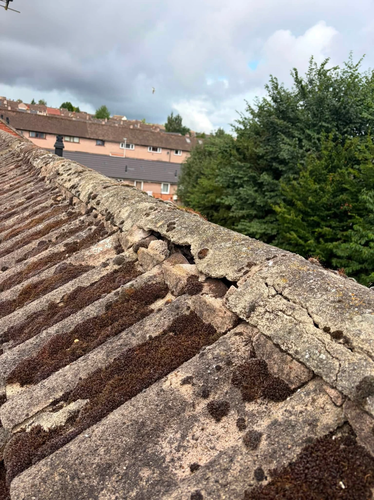 Ridge tiles before repairs